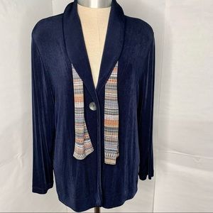 Chico’s Travelers Navy Jacket Top With Accent Scarf Size 1